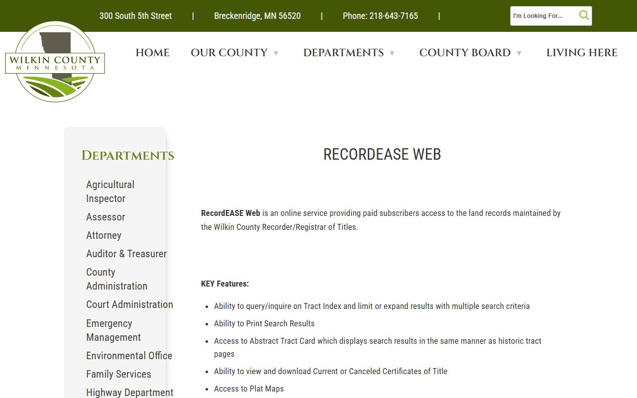 Wilkin County RecordEASE subscription page