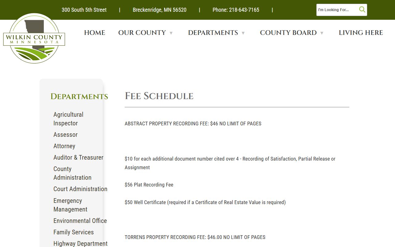 Wilkin County Recorder fee schedule