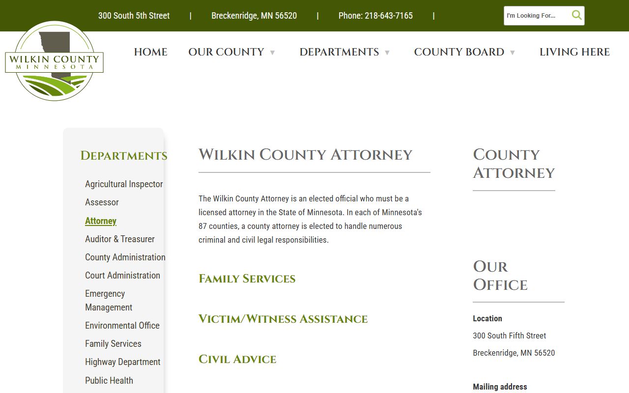 Wilkin County attorney page for arrest records and court charges