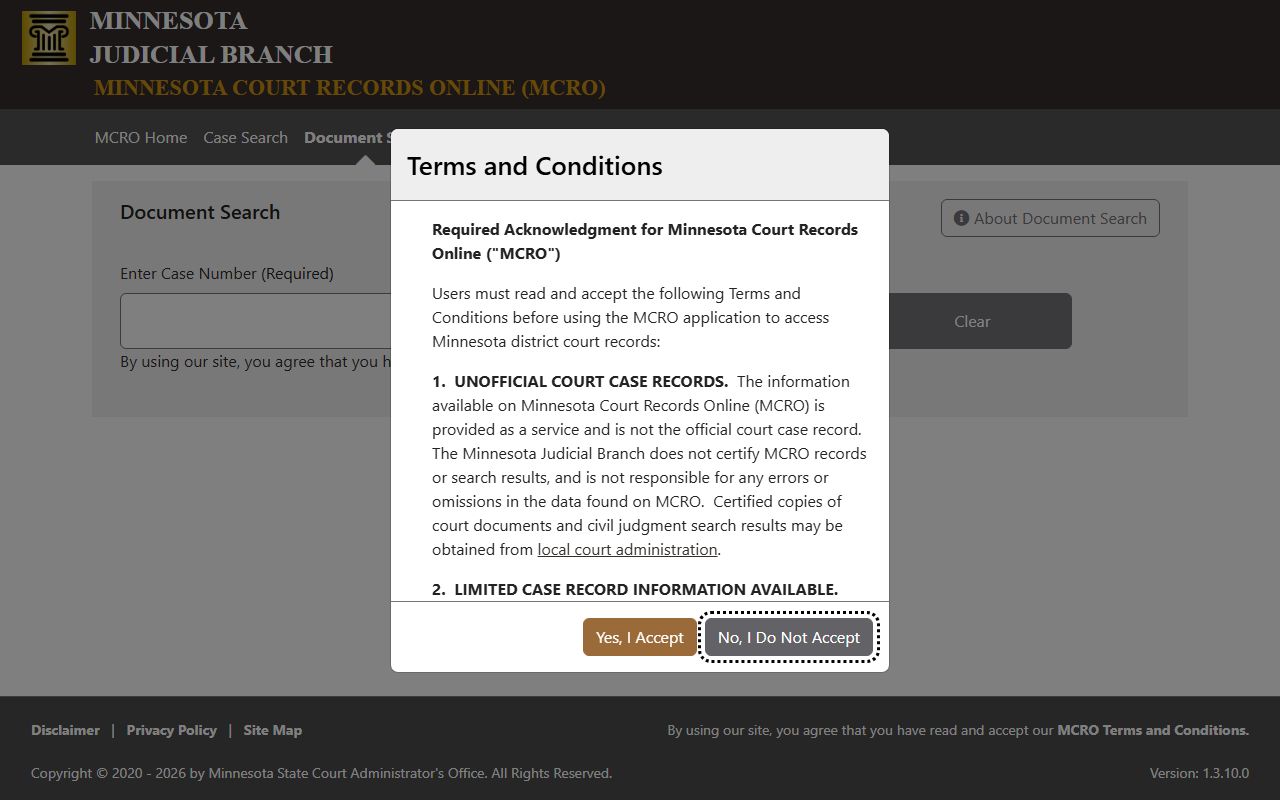 Wilkin County court records MCRO Document Search interface