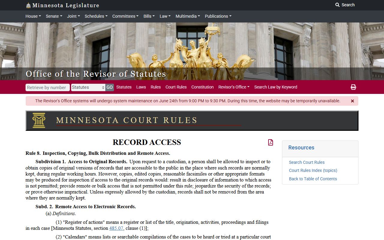 Wilkin County court records Rule 8 inspection and remote access page