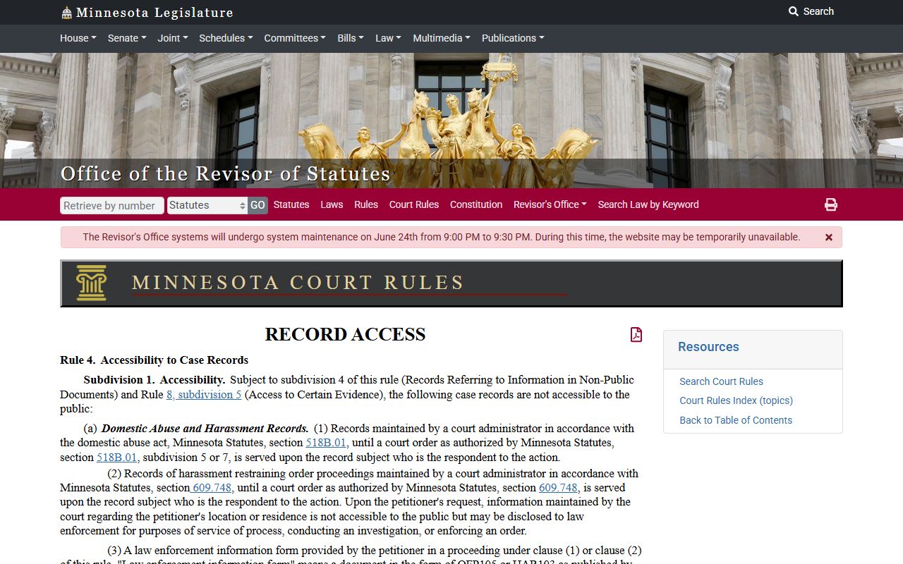 Wilkin County court records Rule 4 accessibility to case records page