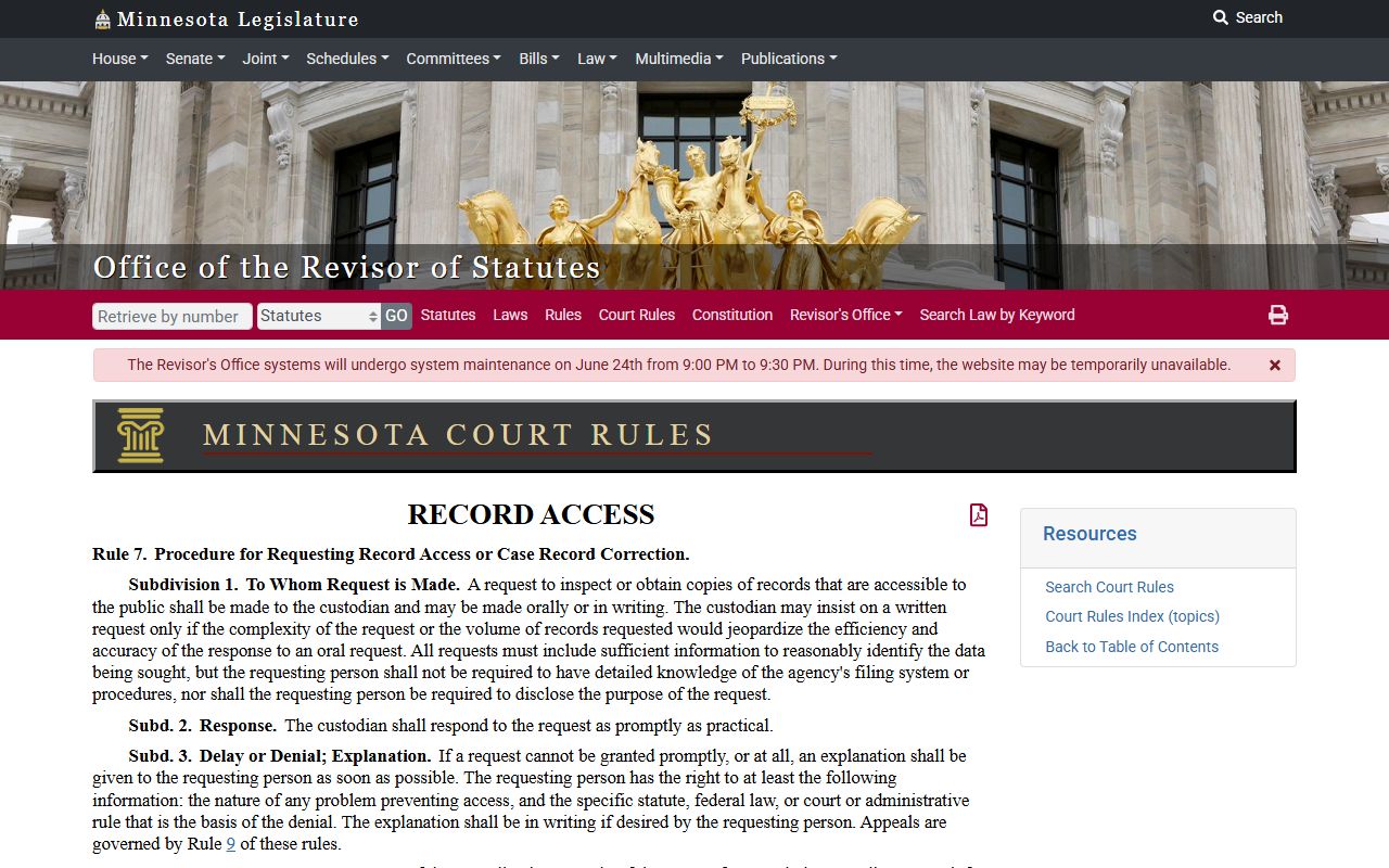 Wilkin County court records Rule 7 access request procedure page