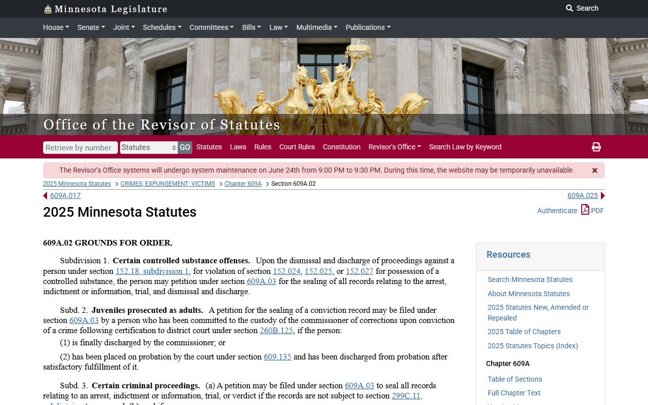 Wilkin County criminal court records Minnesota expungement grounds statute