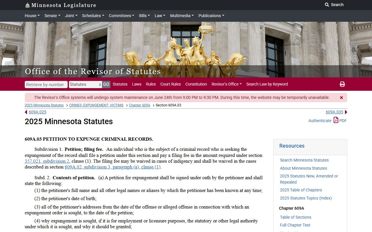 Wilkin County criminal court records Minnesota expungement petition procedure statute