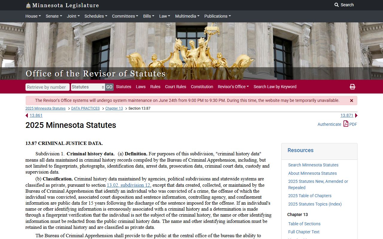 Wilkin County criminal court records Minnesota criminal-history data statute