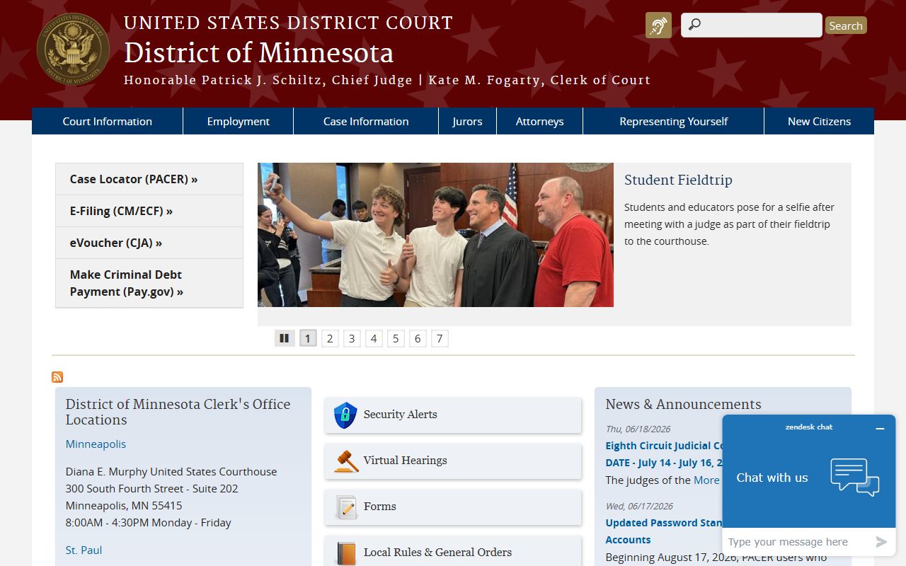 U.S. District Court for the District of Minnesota homepage