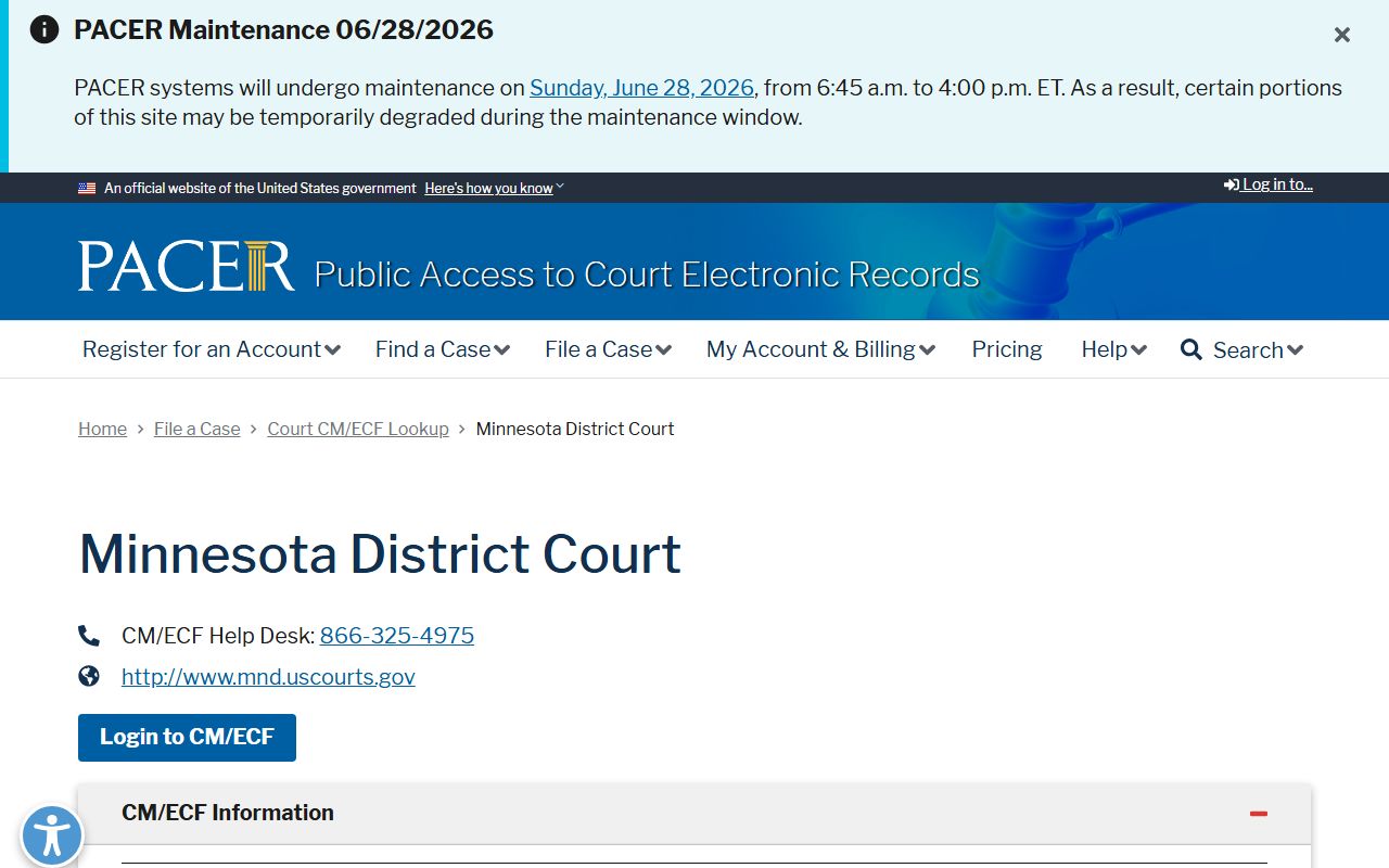 PACER Minnesota District Court lookup