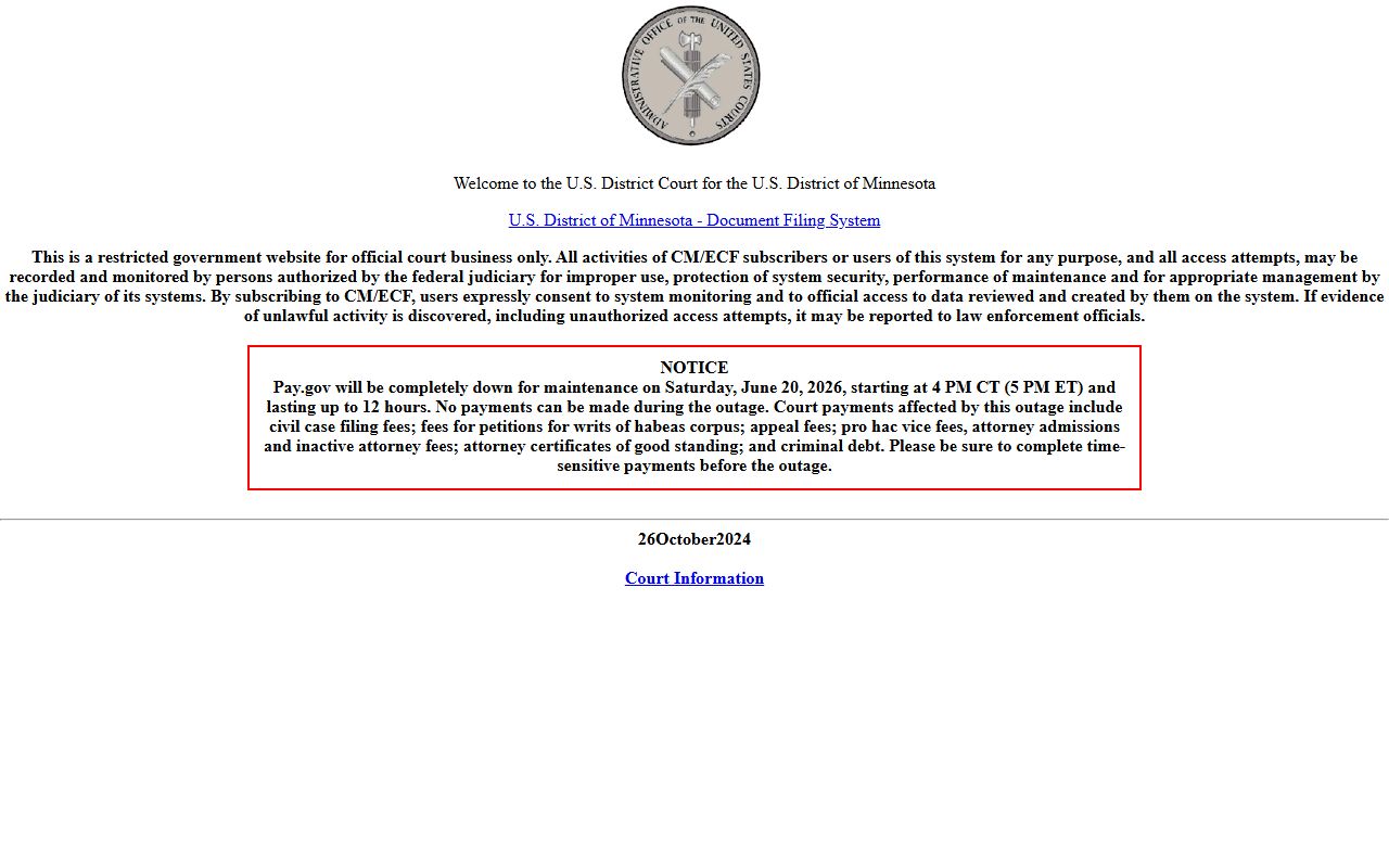 District of Minnesota CM/ECF system
