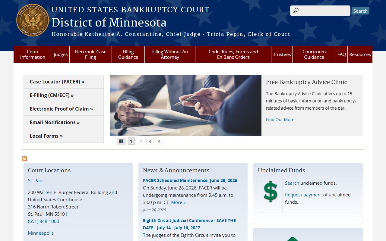 U.S. Bankruptcy Court for the District of Minnesota homepage