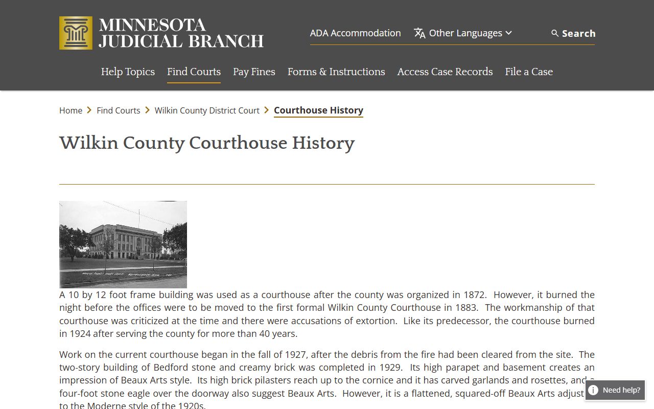 Wilkin County courthouse history page