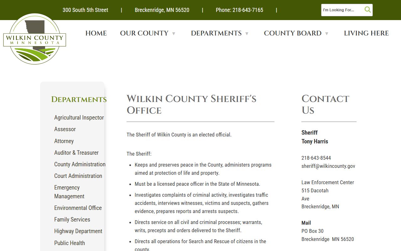 Wilkin County Sheriff official page