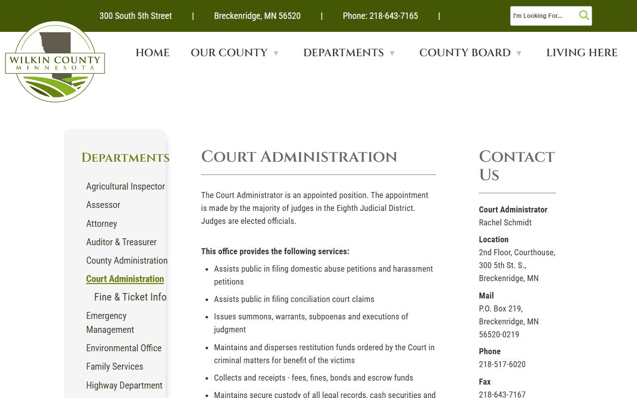 Wilkin County Court Administration page