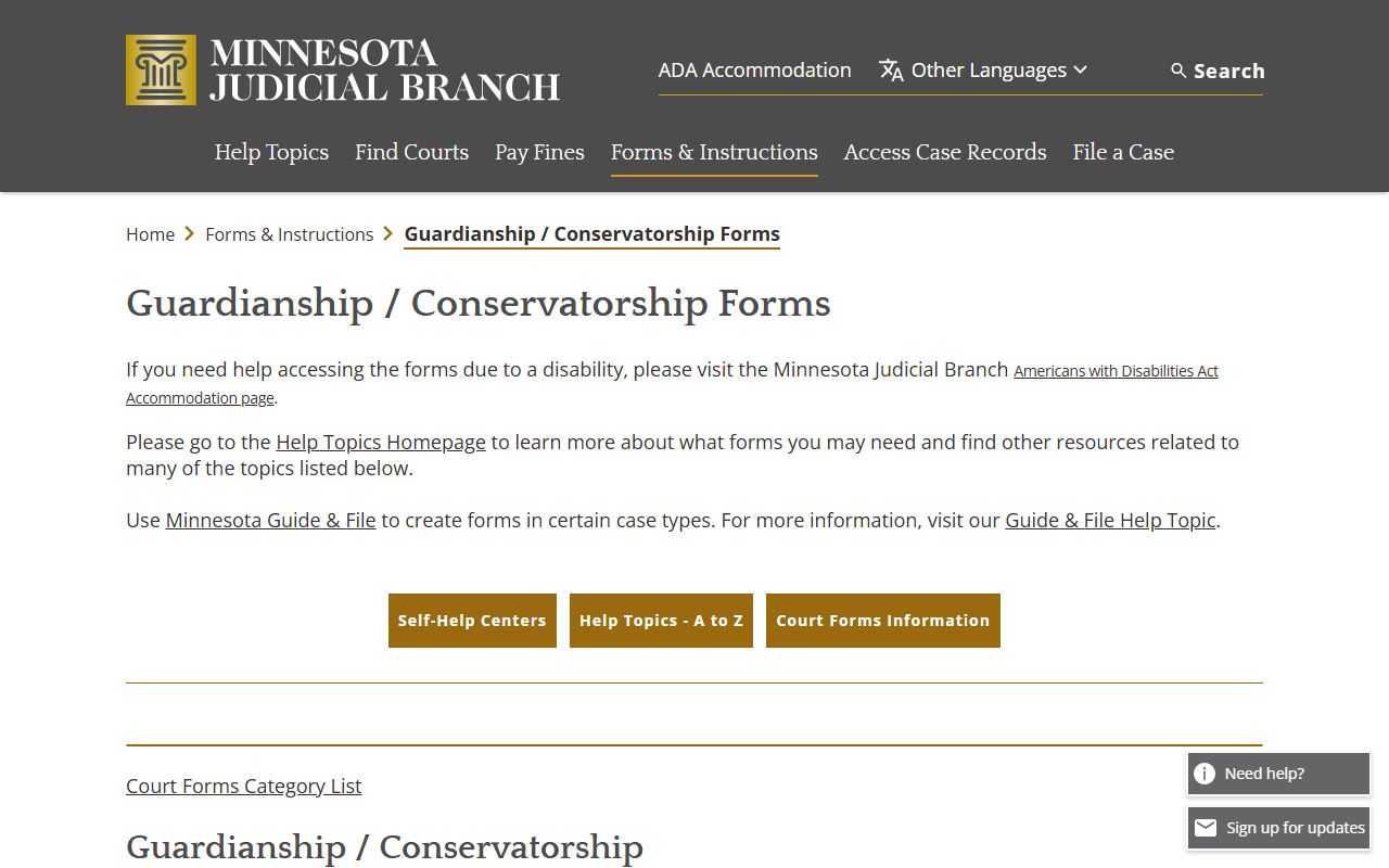 Minnesota guardianship and conservatorship forms page