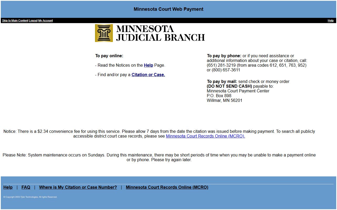 Minnesota Court Web Payment portal